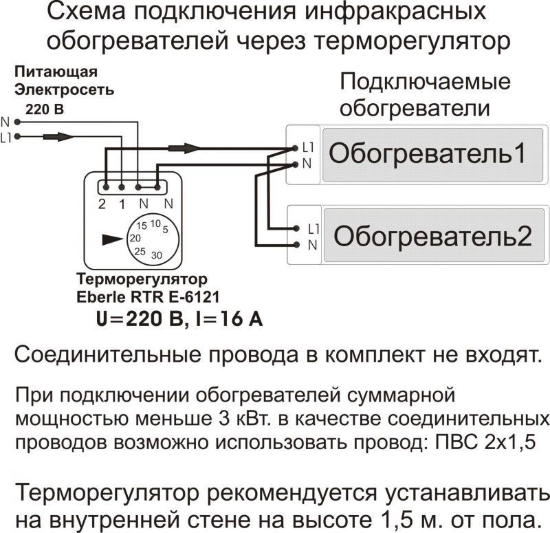 Схема подключения инфракрасного обогревателя к терморегулятору
