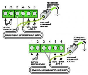 Схема подключения к двухпроводной электрической сети терморегулятора iWarm 710