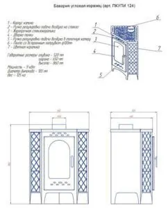 Печь-камин Бавария угловая изразец с плитой